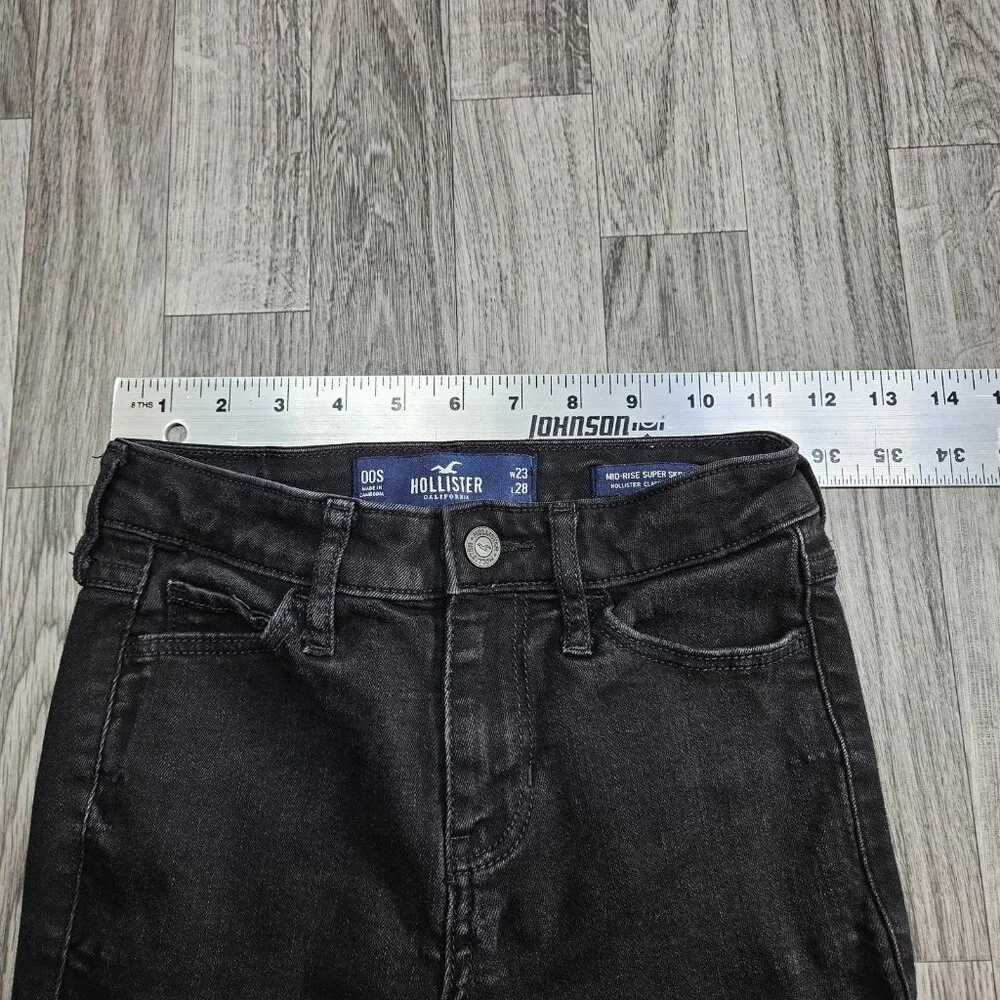 Hollister Mid-Rise Super Skinny Jeans Juniors 00S‎ Black Classic Stretch Denim